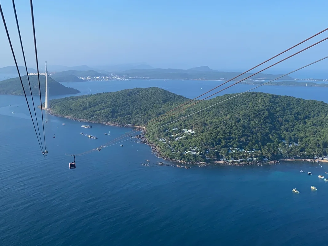 Sunworld Phu Quoc Vietnam - Cable car view of tropical islands and blue ocean from above